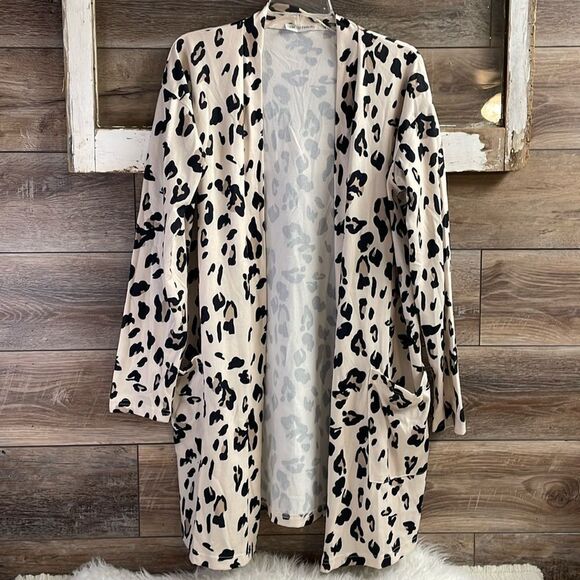 Tickled Teal Leopard Animal Print Light-Weight Open Long Stretchy Cardigan XL - Picture 2 of 7